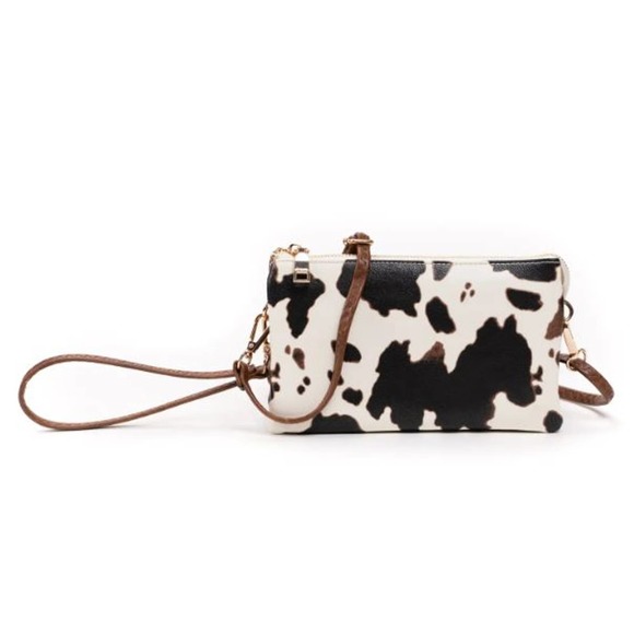 Jen & Co Handbags - Cow Print 3 Compartment Crossbody Wristlet Bag Purse